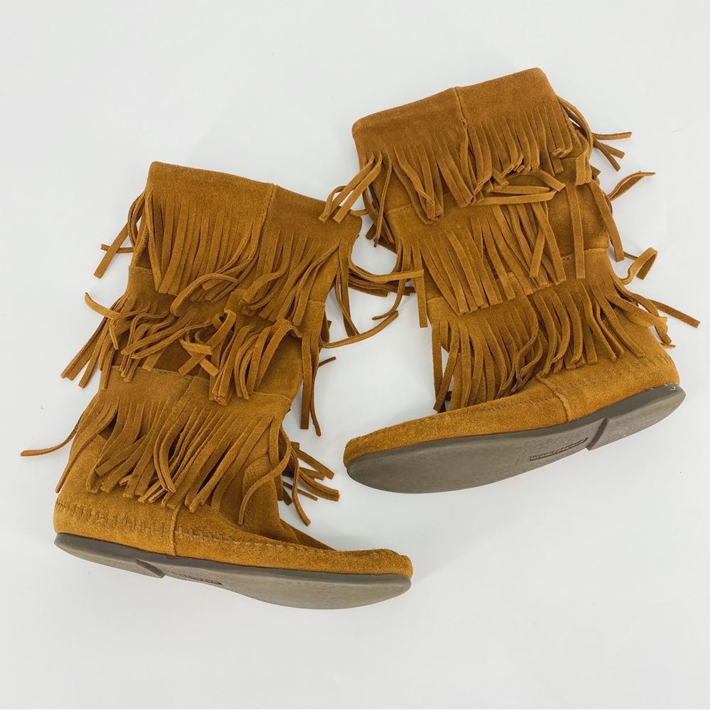 Minnetonka Triple Fringe Boots Brown Suede